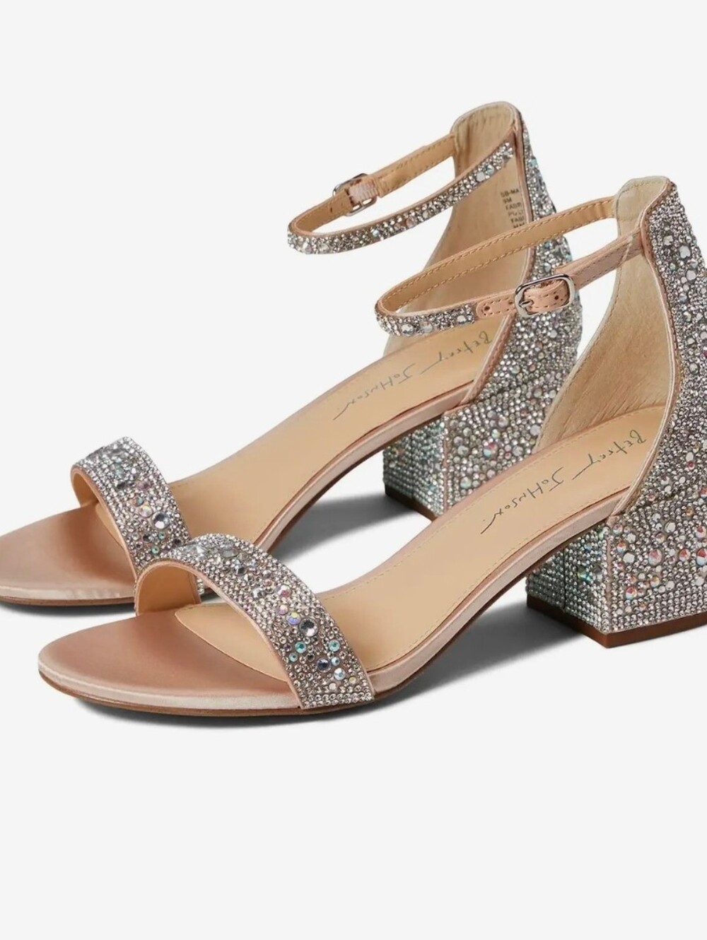 Blue by Betsey Johnson Mari heeled sandal Rhinestone AnkleStrap Buckle Silver 9M